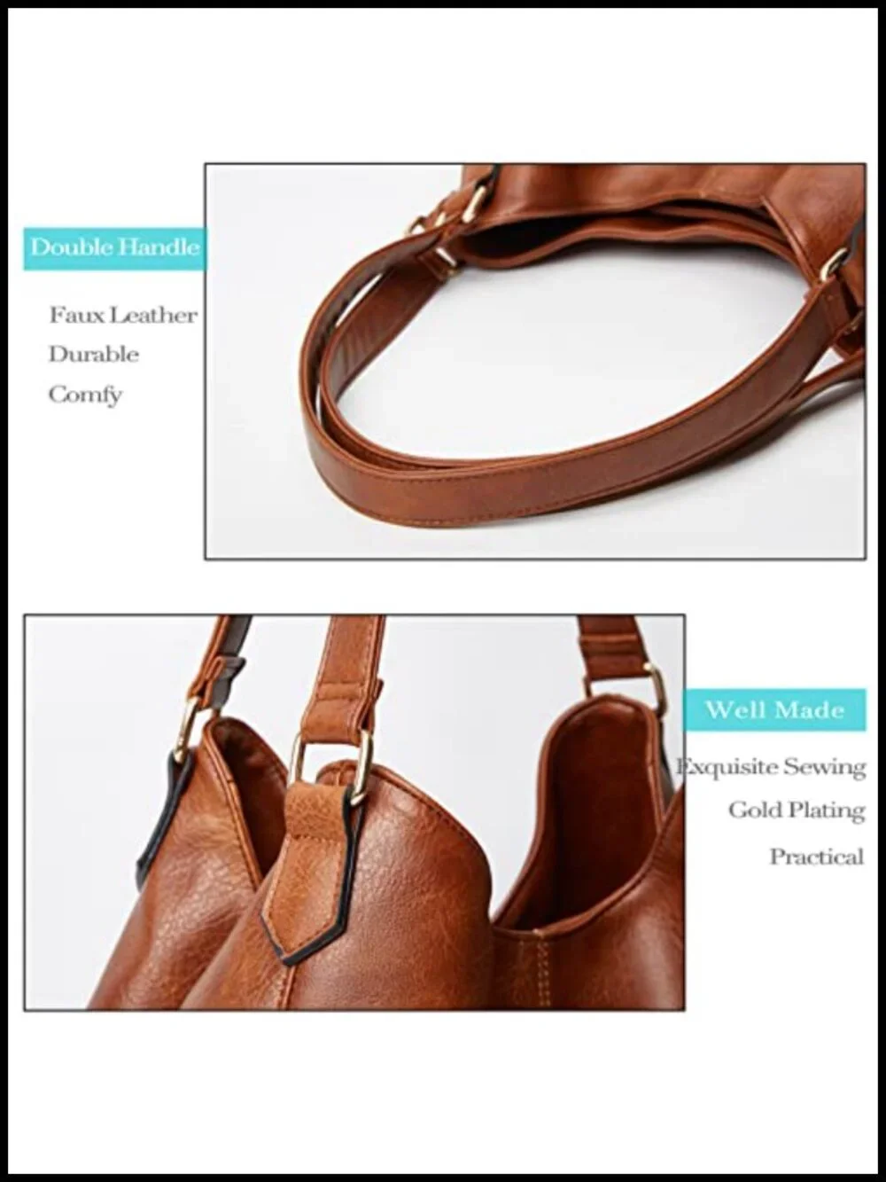 Vegan Leather Hobo Shoulder Bag Tote with Multiple Pockets